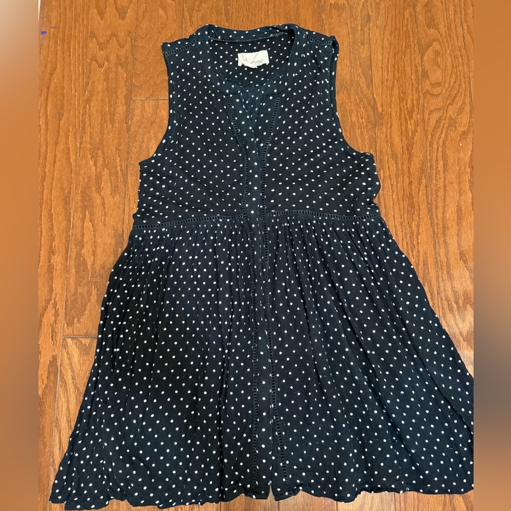 Anthropologie Nia sleeveless polkadot tunic  button down‎ babydoll top XS